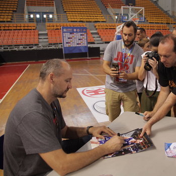 Dino Radja signing autographs for their fans during the 3rd Crete International Basketball Tournament